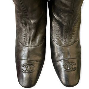 RESERVED Authentic CHANEL black leather boots with CC logo on toe